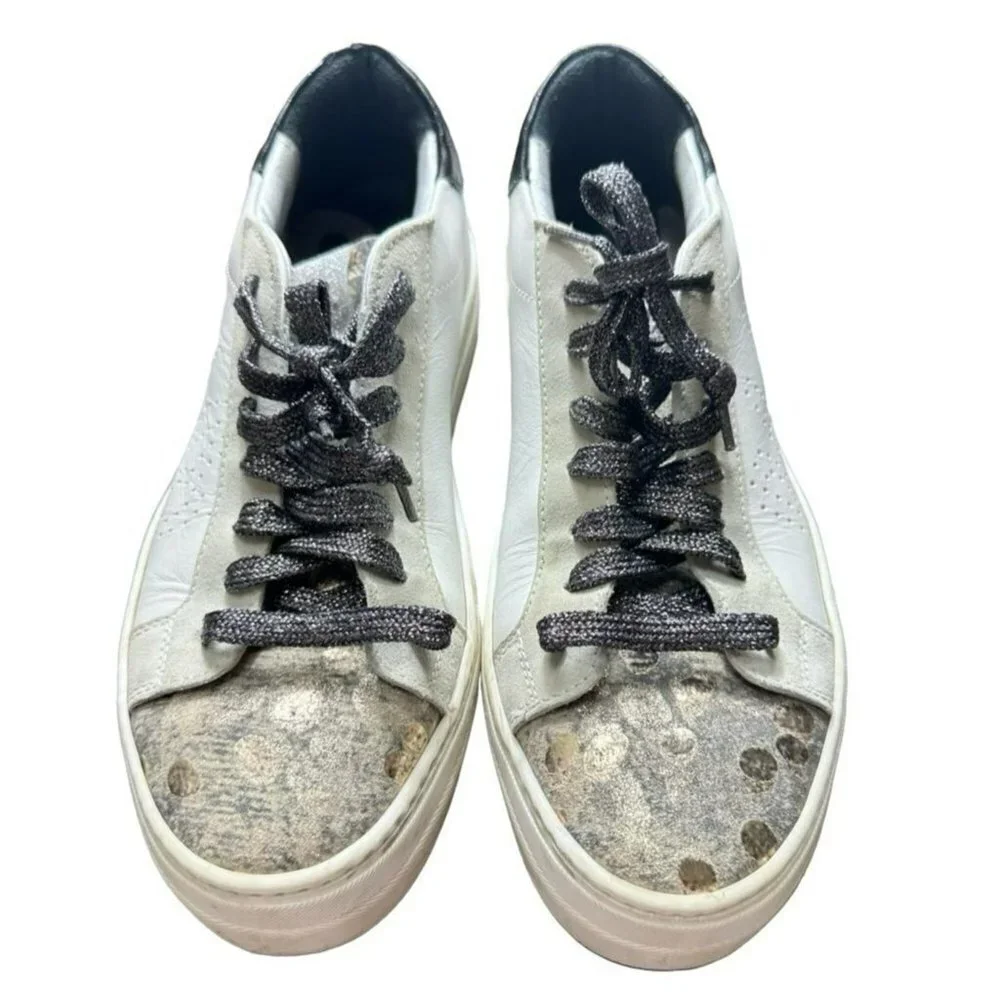 P448 Women's Sneakers You Can Surf Later Low Top White Leather Metallic 9-9.5/40 - Picture 1 of 10